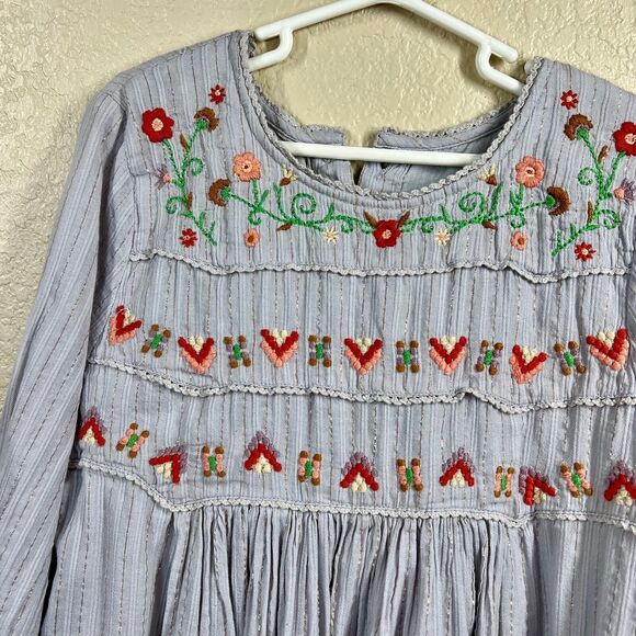 Peek Shiloh Floral Gray Embroidered Metallic Striped Long Sleeve Dress Girls 10 - Picture 10 of 16